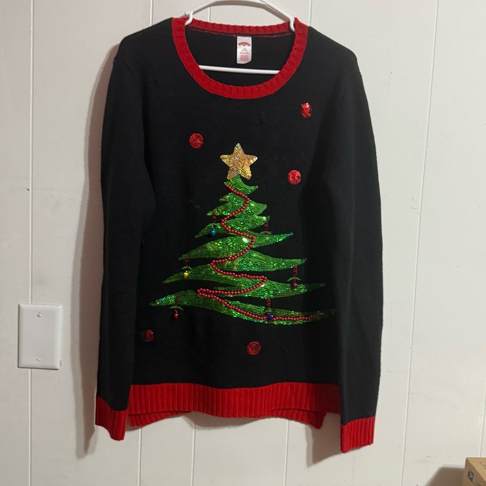 Holiday Time Black and Red Christmas Tree Sweater